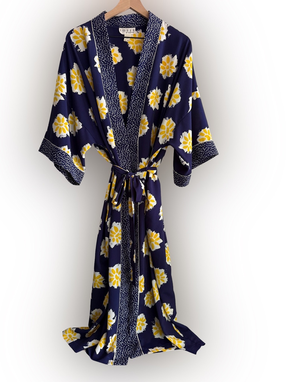 Vintage Y2K Josie By Natori Long Robe Navy Floral Kimono Robe Duster Size Large